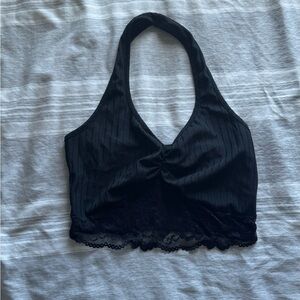 Black Lace Trim Halter Bralette